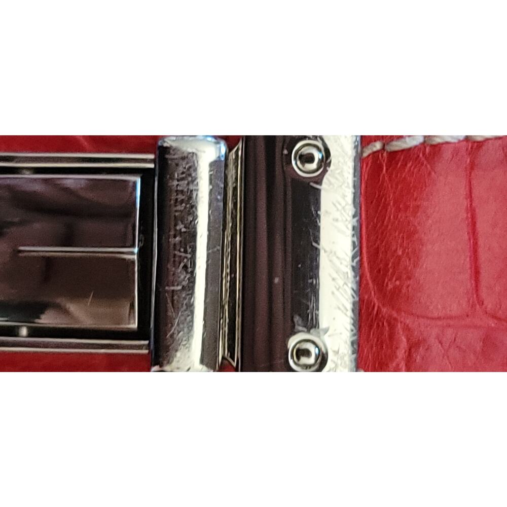 Vintage Lodis Los Angeles Crocodile Embossed Leather Small Cherry Red Handbag - Picture 8 of 8